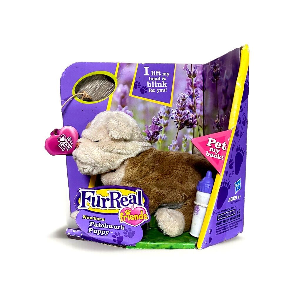 FurReal Friends Newborn Patchwork Puppy Plush Toy New Box Bottle‎ NIB *read* fur